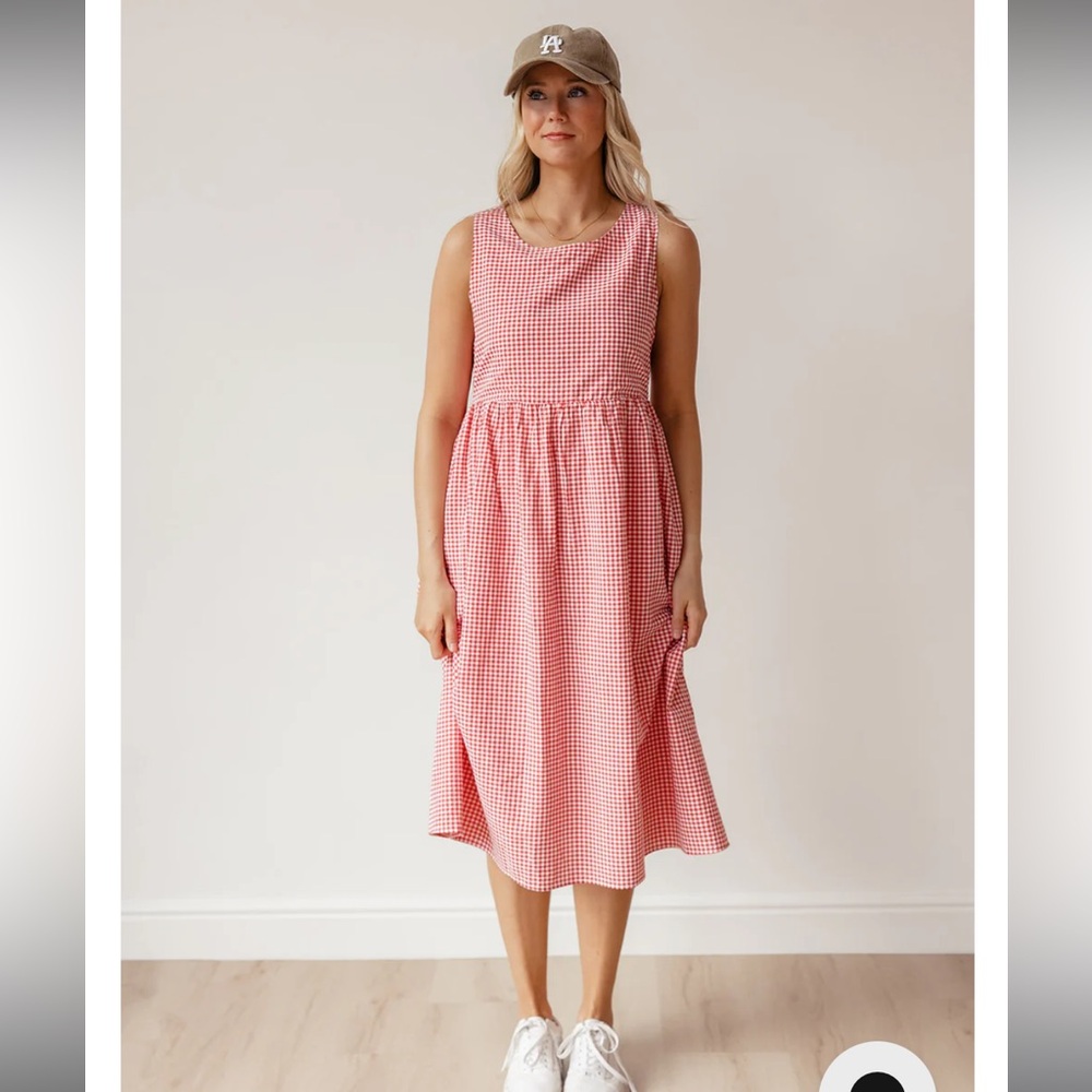 Roolee Red Gingham Midi Dress